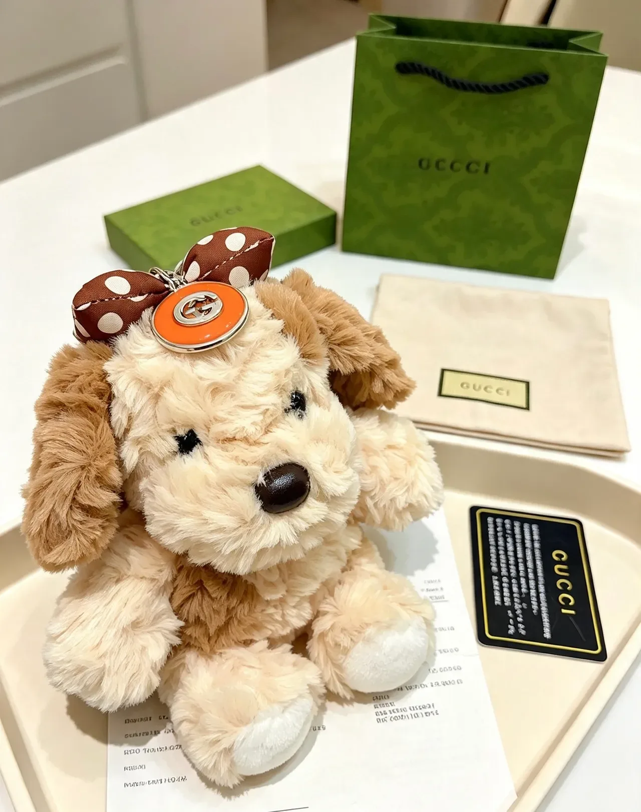 Gucci Beige Brown Plush Dog-Shaped Polka-Dot Bow Handbag 4