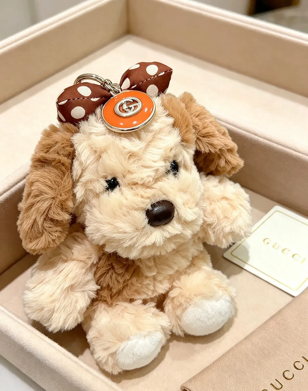 Gucci Beige Brown Plush Dog-Shaped Polka-Dot Bow Handbag 6