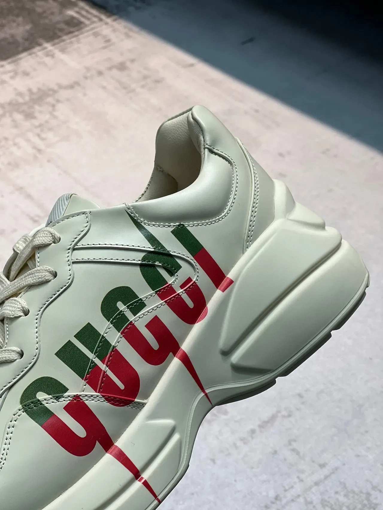 Gucci Beige Green Leather Upper Oversized Side Logo Chunky Sneakers 8