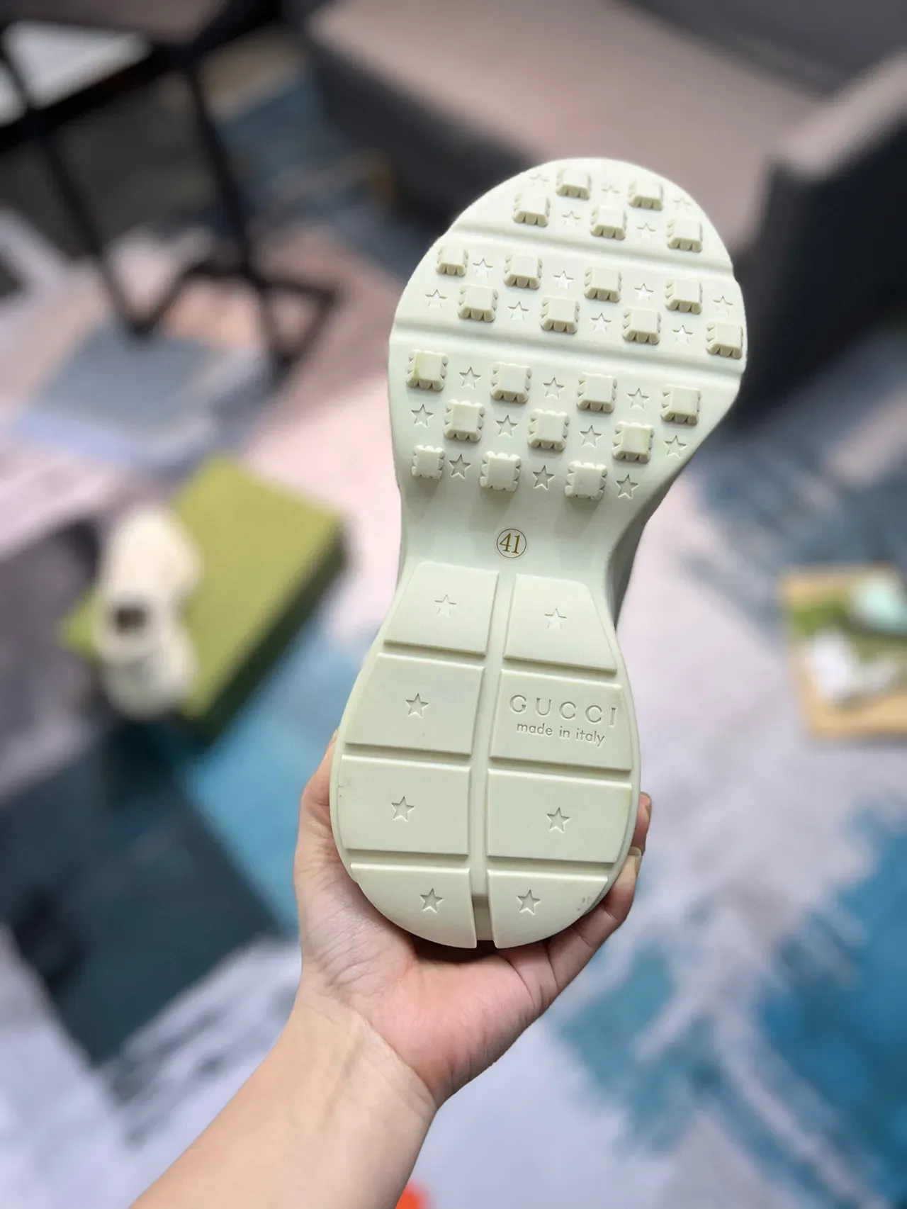 Gucci Beige Green Leather Upper Oversized Side Logo Chunky Sneakers 9