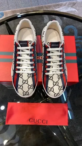Gucci Beige Red GG Monogram Canvas Upper Web Stripe Lifestyle Sneakers 2