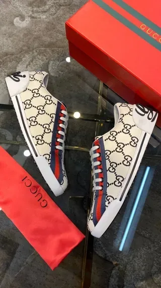 Gucci Beige Red GG Monogram Canvas Upper Web Stripe Lifestyle Sneakers 4