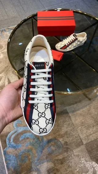 Gucci Beige Red GG Monogram Canvas Upper Web Stripe Lifestyle Sneakers 8