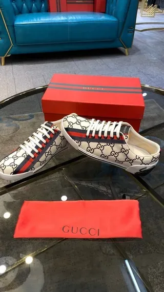 Gucci Beige Red GG Monogram Canvas Upper Web Stripe Lifestyle Sneakers 9