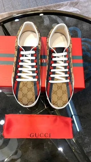 Gucci Beige Red GG Monogram Canvas Web Stripe Lifestyle Sneakers 5