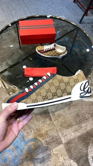 Gucci Beige Red GG Monogram Canvas Web Stripe Lifestyle Sneakers 8