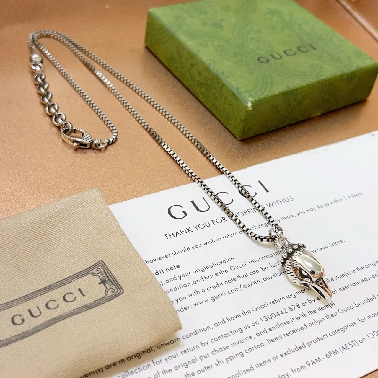 Gucci Bird Head Pendant Box-Link Chain Necklace 6