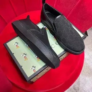 Gucci Black GG Monogram Canvas Slip-On Construction Loafer