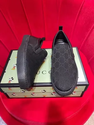 Gucci Black GG Monogram Canvas Slip-On Construction Loafer 2