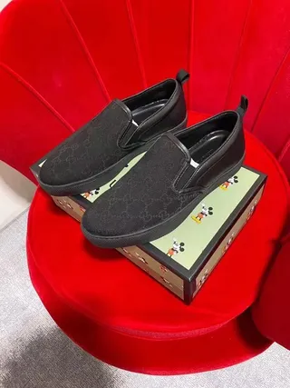 Gucci Black GG Monogram Canvas Slip-On Construction Loafer 7