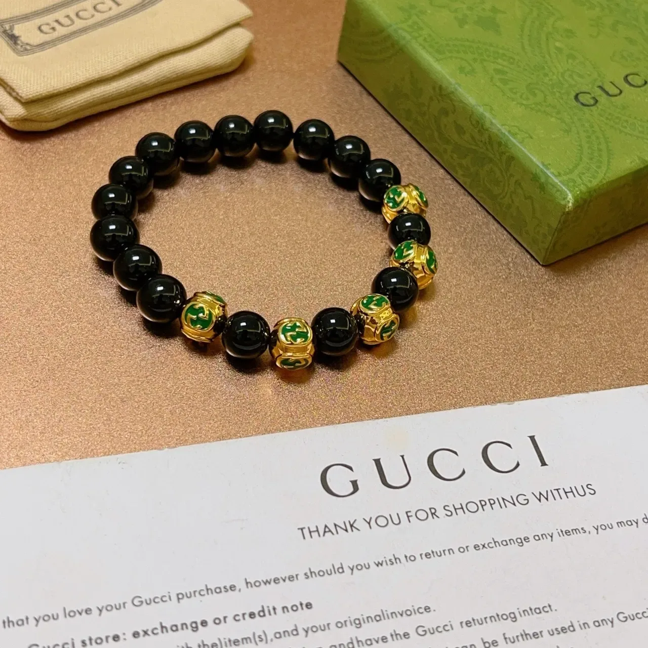 Gucci Black Gold Beaded Spherical Bracelet 6