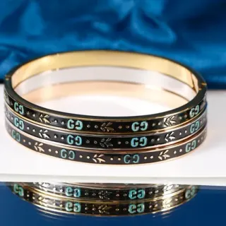 Gucci Black Gold Enamel Bangle Triple-Stack Bracelet