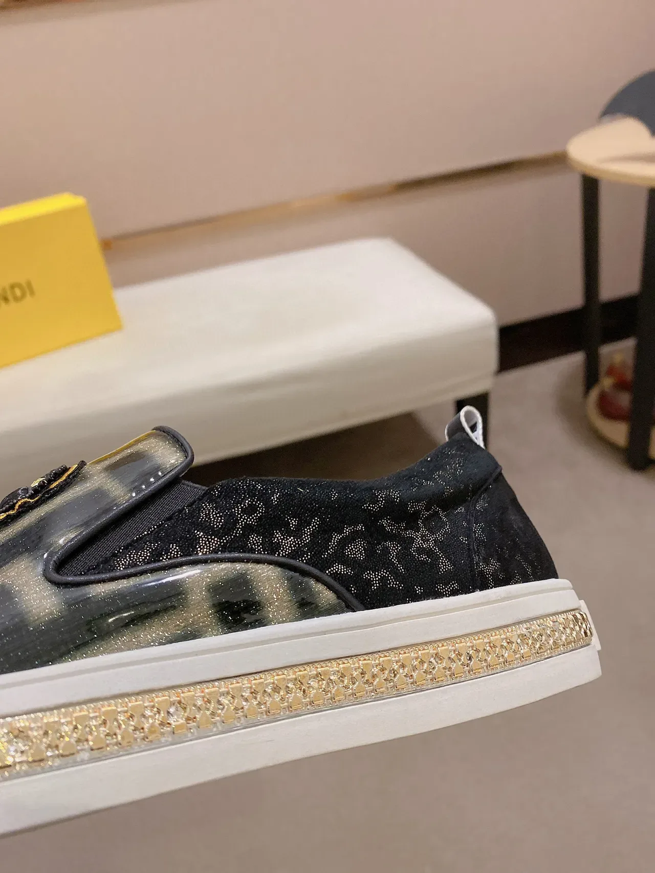 Gucci Black Gold Slip-On GG Monogram Print Lifestyle Sneakers 5