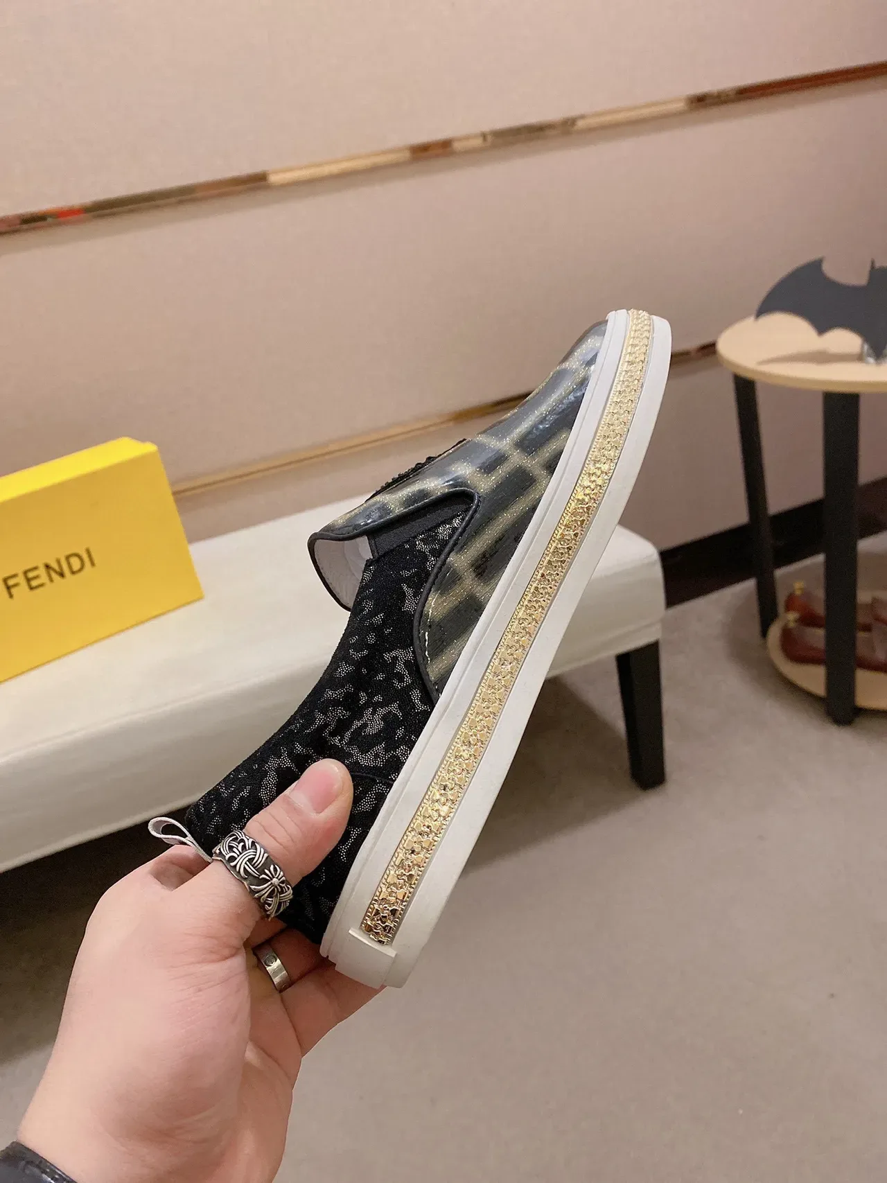 Gucci Black Gold Slip-On GG Monogram Print Lifestyle Sneakers 6
