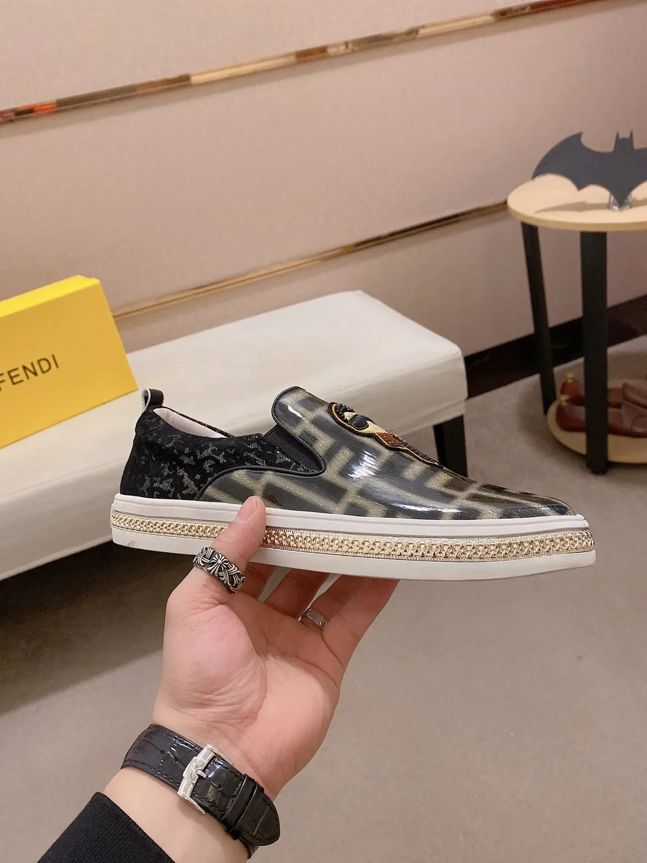Gucci Black Gold Slip-On GG Monogram Print Lifestyle Sneakers 7