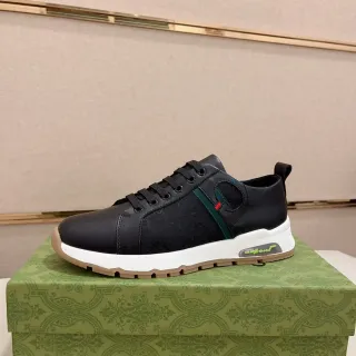 Gucci Black Green Low-Top Leather-Textile Hybrid Lifestyle Sneakers