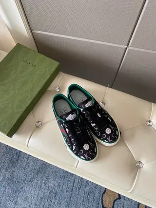 Gucci Black Multicolor Printed Floral-Letter Upper Web Stripe Detail Lifestyle Sneakers 2