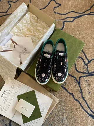 Gucci Black Multicolor Printed Floral-Letter Upper Web Stripe Detail Lifestyle Sneakers 3