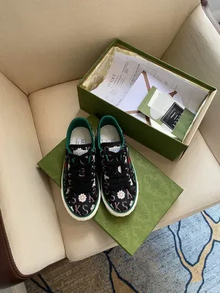 Gucci Black Multicolor Printed Floral-Letter Upper Web Stripe Detail Lifestyle Sneakers 6