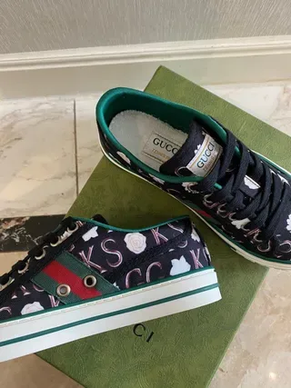 Gucci Black Multicolor Printed Floral-Letter Upper Web Stripe Detail Lifestyle Sneakers 8