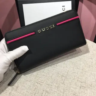 Gucci Black Pink Zip-Around Dual Exterior Card Slots Long Wallet