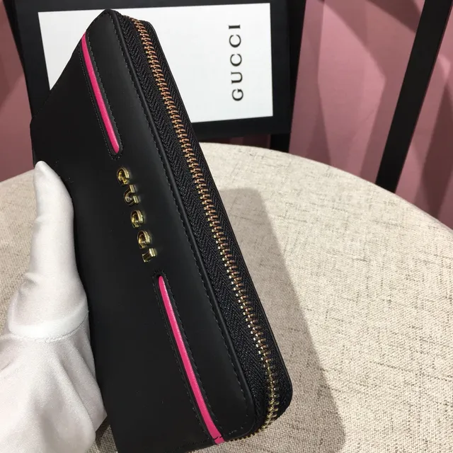 Gucci Black Pink Zip-Around Porte-Cartes Extérieur Double Bourse Longue 5