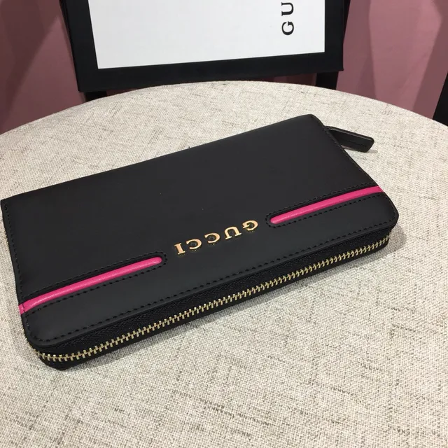 Gucci Black Pink Zip-Around Porte-Cartes Extérieur Double Bourse Longue 7