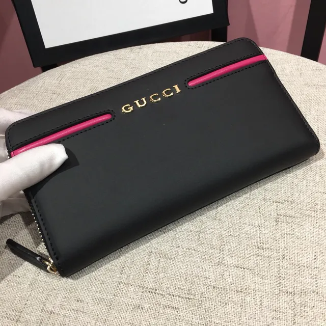 Gucci Black Pink Zip-Around Porte-Cartes Extérieur Double Bourse Longue 8