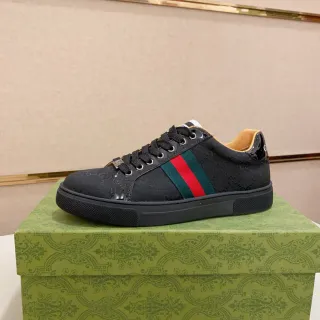 Gucci Black Red Monogrammed Canvas Patent Leather Accents Lifestyle Sneakers