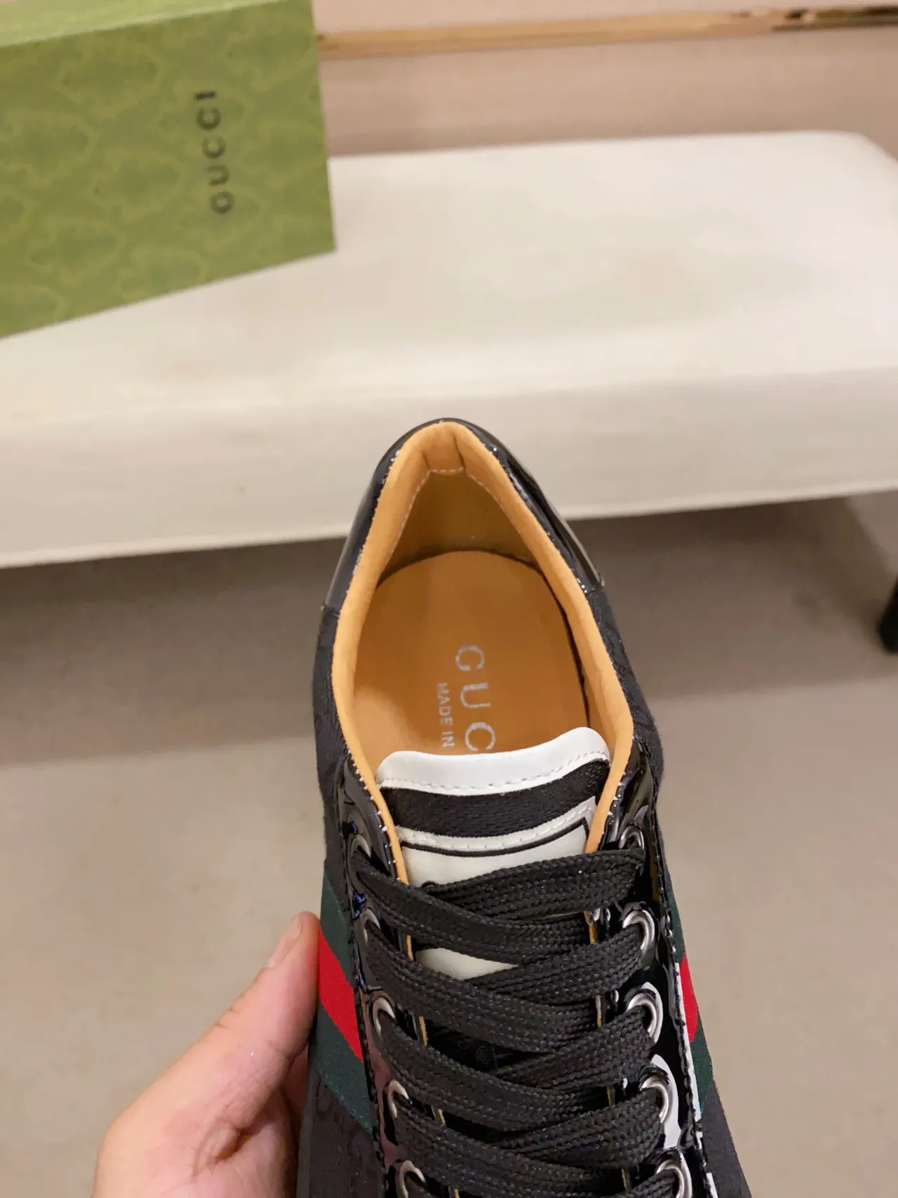 Gucci Black Red Monogrammed Canvas Patent Leather Accents Lifestyle Sneakers 4