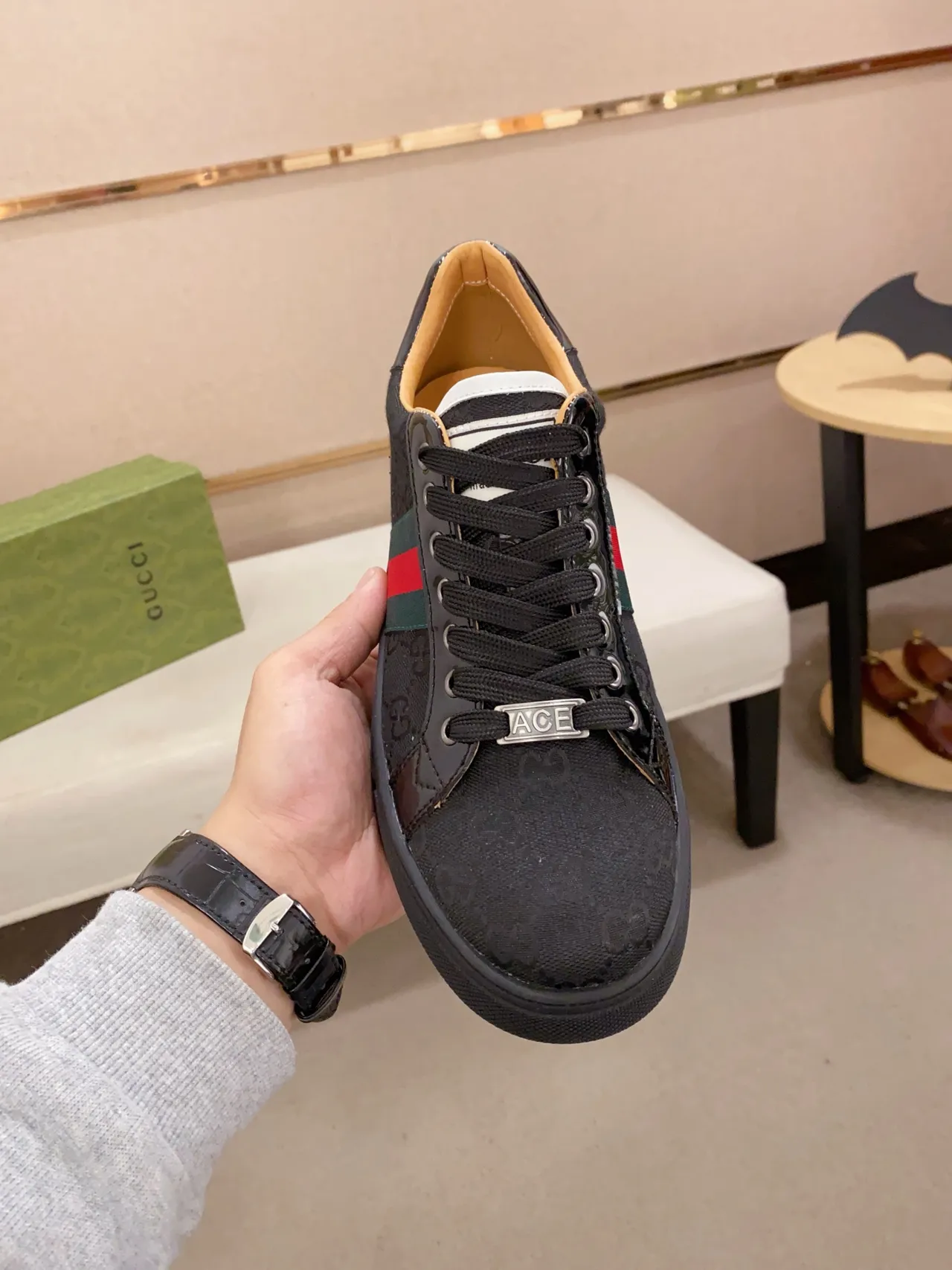 Gucci Black Red Monogrammed Canvas Patent Leather Accents Lifestyle Sneakers 6