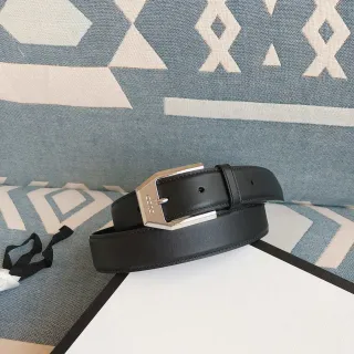 Gucci Black Silver Hexagonal Buckle Smooth Strap Leather Belt