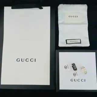 Gucci Black White Enamel Band Star Motif Ring