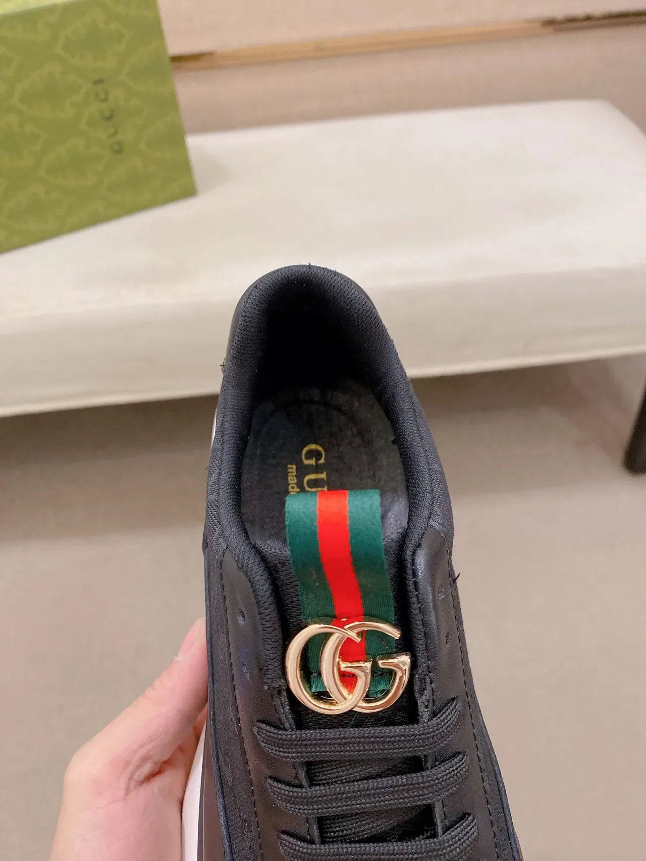 Gucci Preto Branco Monogram Canvas Couro Overlays Lifestyle Sneakers 5