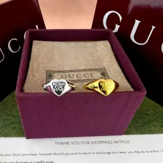 Gucci Blind for Love Silver Gold Heart-Shaped Signet-Style Ring