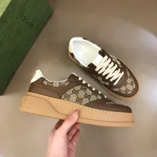 Gucci Brown Beige GG Monogram Canvas Leather Overlay Lifestyle Sneakers