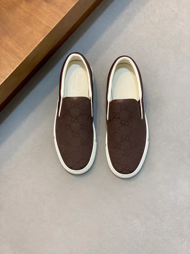 Gucci Brown White GG Monogram Canvas Smooth Leather Heel Counter Loafer 5