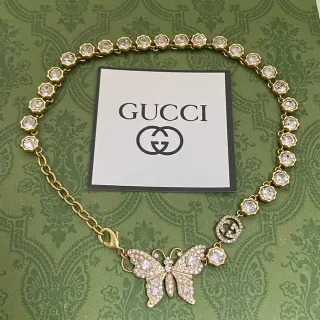 Gucci Butterfly Crystal Pendant Gold-Tone Necklace