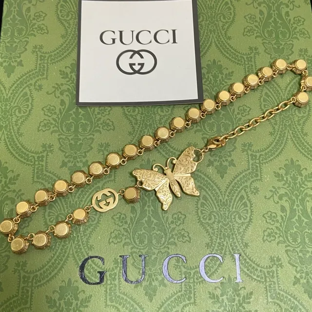Gucci Butterfly Crystal Pendant Gold-Tone Necklace 2