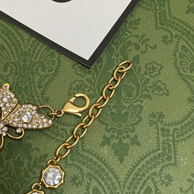 Gucci Butterfly Crystal Pendant Gold-Tone Necklace 3