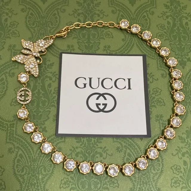 Gucci Butterfly Crystal Pendant Gold-Tone Necklace 5