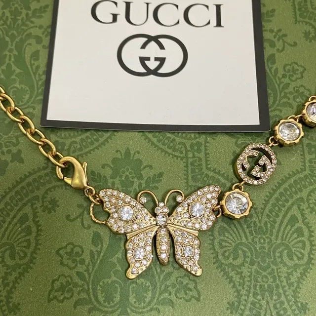 Gucci Butterfly Crystal Pendant Gold-Tone Necklace 6
