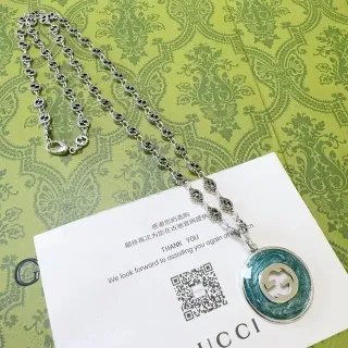 Gucci Circular Enamel Interlocking G Pendant Necklace