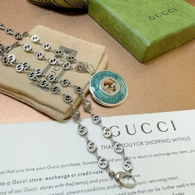 Gucci Circular Enamel Interlocking G Pendant Necklace 9