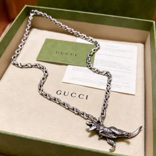 Gucci 恐龙项链 银色扭曲链条项链