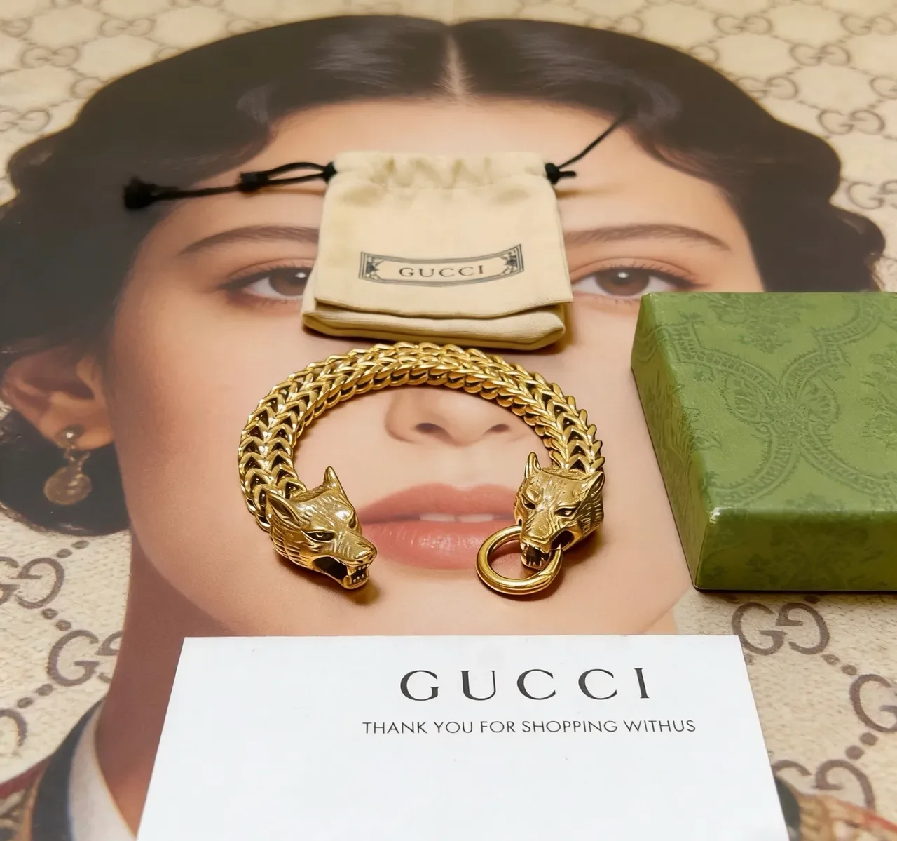 Gucci Dionysus Gold Wolf-Head Terminals Bracelet 6