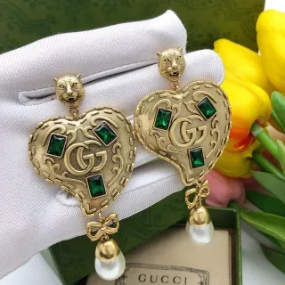 Gucci Dionysus-inspired Heart Gold Green Tiger Head Stud Earrings