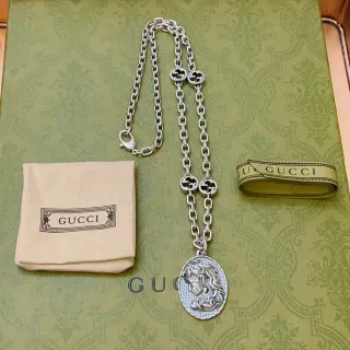 Gucci Dionysus 银蓝链互锁 G 链接项链