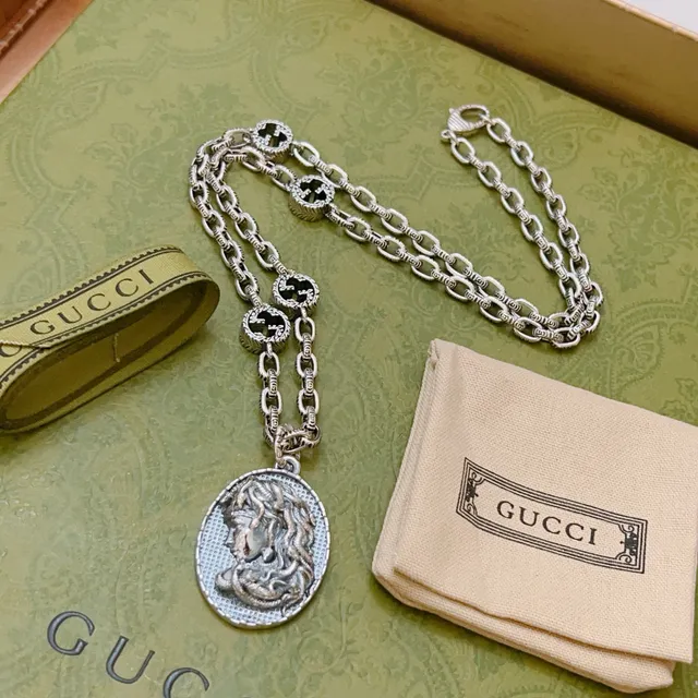 Gucci Dionysus Silver Blue Chain Interlocking G Links Necklace 5
