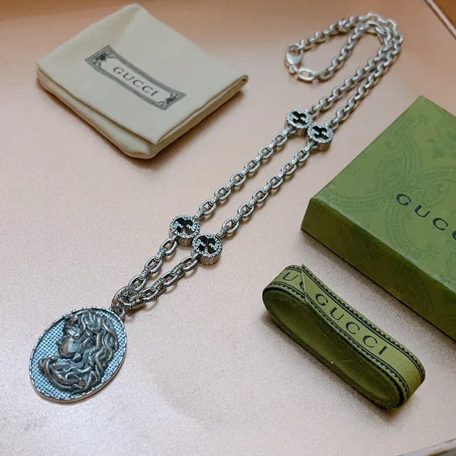 Gucci Dionysus Silver Blue Chain Interlocking G Links Necklace 7